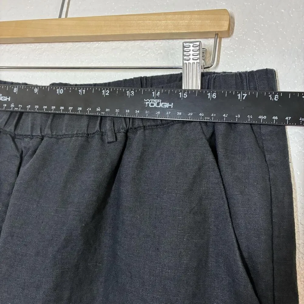 Quince Linen Pants Womens XL Black Wide Leg Elastic Waist Relaxed Pull On Casual
